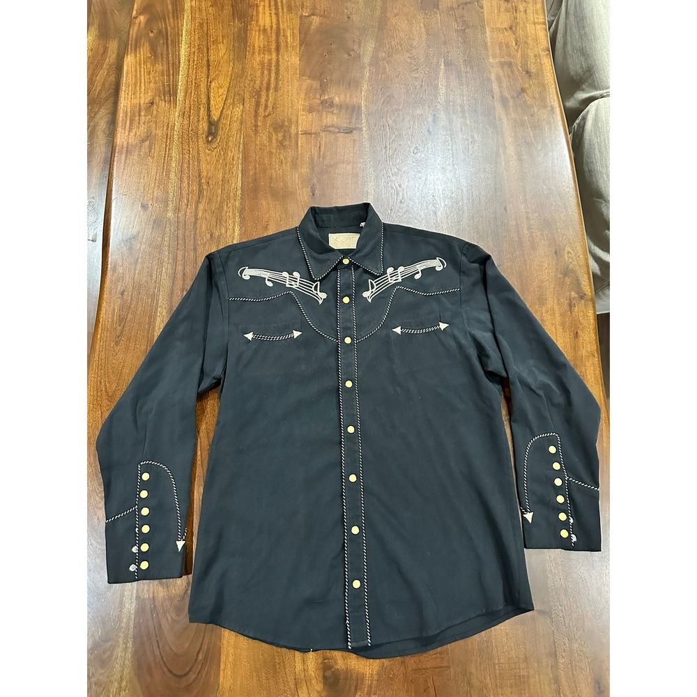 Scully P-627 Musical Note Embroidered Western Snap Shirt Black Size M